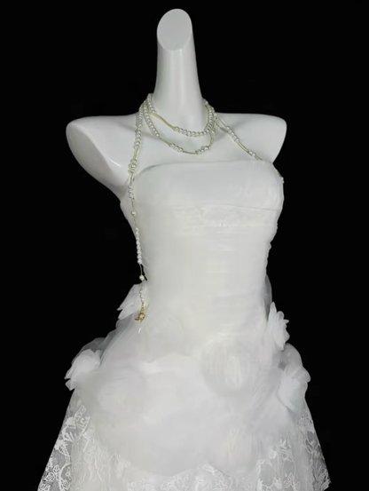Pretty Ball Gown Strapless White Lace Mini University Ideas Homecoming Dress Inspo Short High School Senior Graduation Outfit RB7011