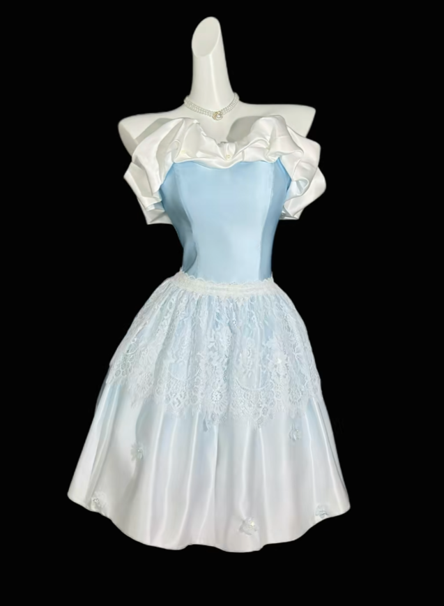 Pretty A line Strapless Gradient Blue Colors Satin Mini University Ideas Homecoming Dress Inspo Short High School Senior Graduation Outfit RB7016
