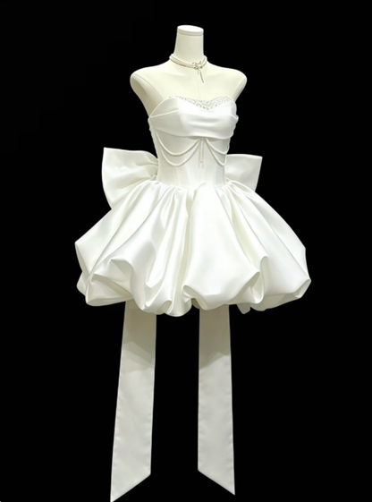 Unique Ball Gown Sweetheart White With Bow University Ideas Homecoming Dress Inspo Short Senior Party Cocktail Outfits RB7017