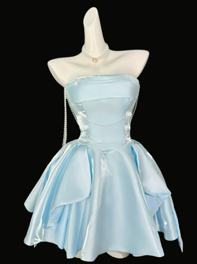 Pretty Ball Gown Strapless Blue Mini University Ideas Homecoming Dress Inspo Short High School Senior Graduation Outfit RB7019