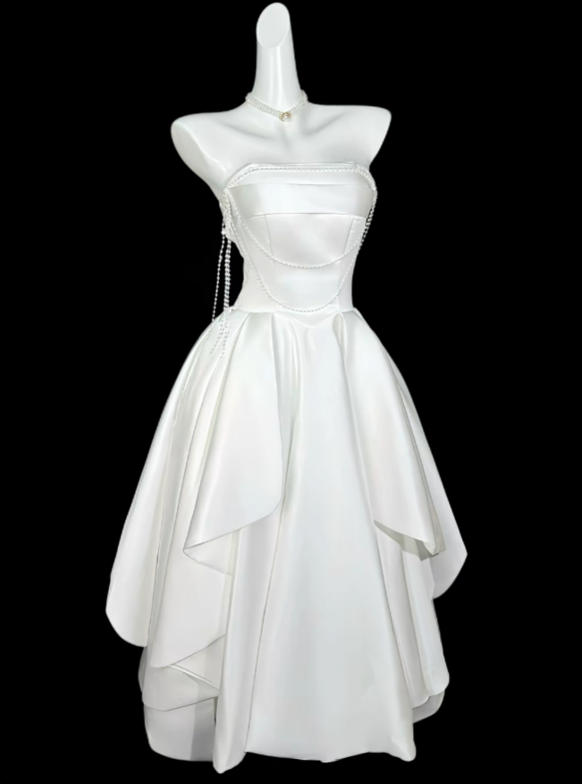 Cute Ball Gown Strapless White Mid Length University Ideas Homecoming Dress Inspo High School Senior Hoco Court Dresses RB7020