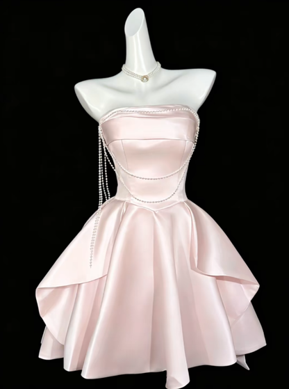 Pretty Ball Gown Strapless Pink Mini University Ideas Homecoming Dress Inspo Short High School Senior Graduation Outfit RB7021