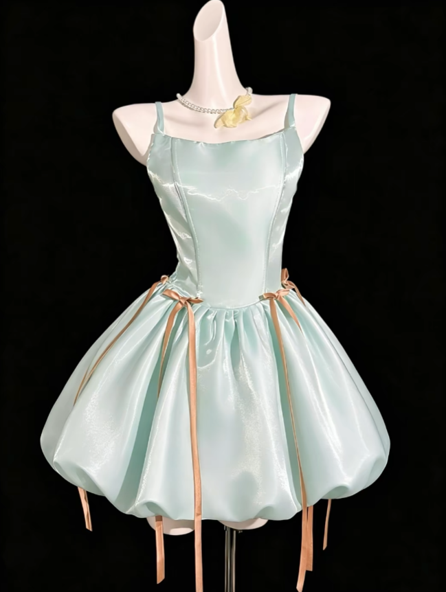 Unique Ball Gown Spaghetti Strap Mint Green With Bow University Ideas Homecoming Dress Inspo Short Senior Party Cocktail Outfits RB7027