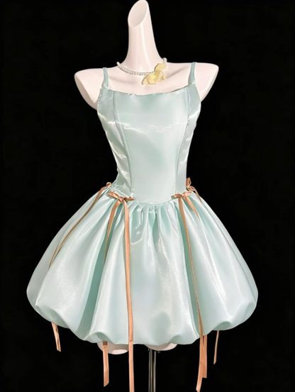 Unique Ball Gown Spaghetti Strap Mint Green With Bow University Ideas Homecoming Dress Inspo Short Senior Party Cocktail Outfits RB7027