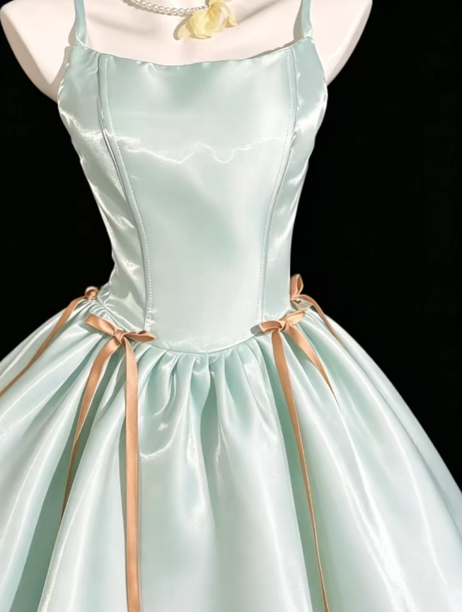 Unique Ball Gown Spaghetti Strap Mint Green With Bow University Ideas Homecoming Dress Inspo Short Senior Party Cocktail Outfits RB7027