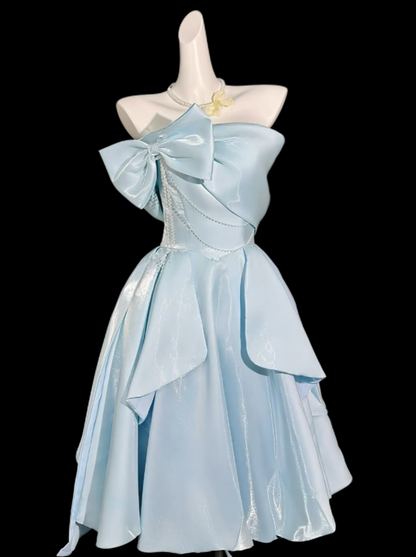 Cute Ball Gown Strapless Blue Knee Length University Ideas Homecoming Outfits Inspo Senior Hoco Court Dresses RB7030