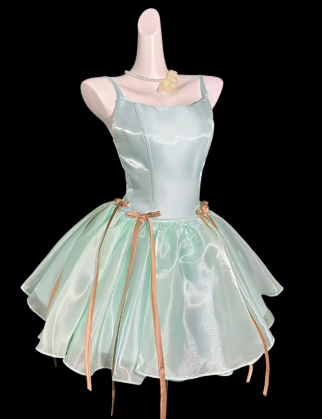 Unique Ball Gown Spaghetti Strap Mint Green With Bow University Ideas Homecoming Dress Inspo Short Senior Party Cocktail Outfits RB7033