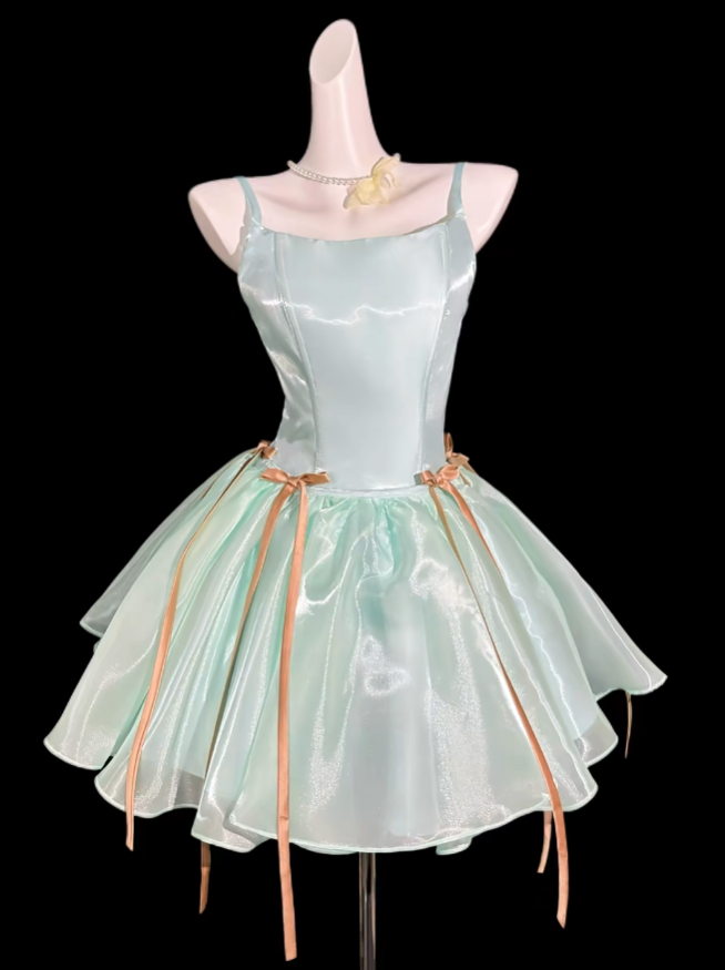 Unique Ball Gown Spaghetti Strap Mint Green With Bow University Ideas Homecoming Dress Inspo Short Senior Party Cocktail Outfits RB7033