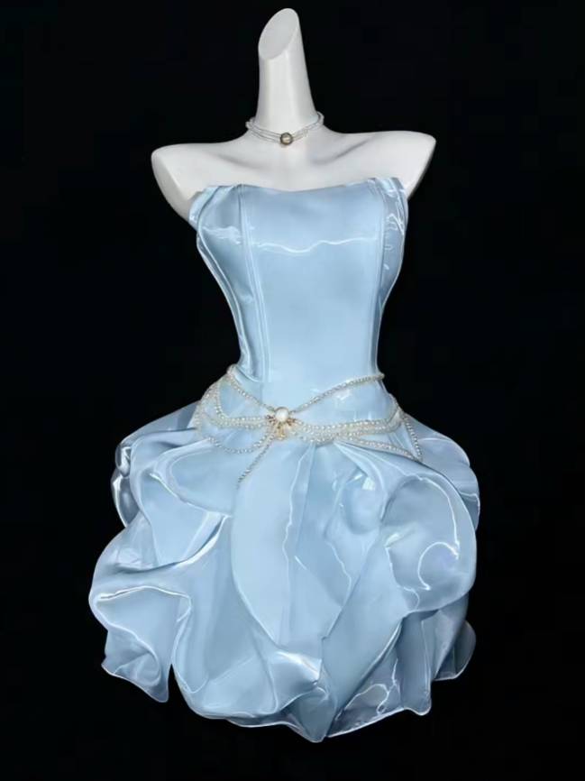 Charming Ball Gown Strapless Blue Mini University Ideas Homecoming Dress Inspo Short High School Senior Graduation Outfit RB7037