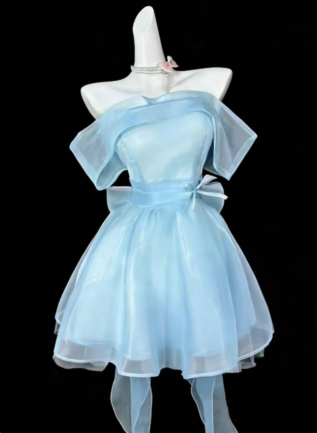 Unique Ball Gown Off The Shoulder Blue With Bow University Ideas Homecoming Dress Inspo Short Senior Party Cocktail Outfits RB7039