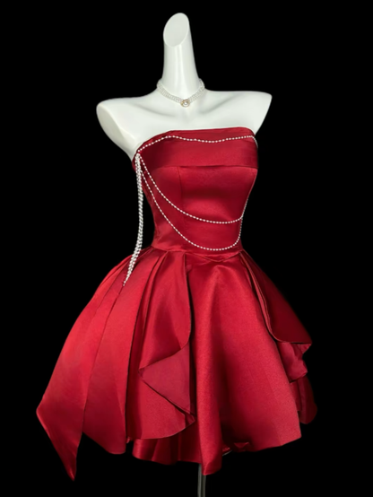 Charming Ball Gown Strapless Burgundy Mini University Ideas Homecoming Dress Inspo Short High School Senior Graduation Outfit RB7040