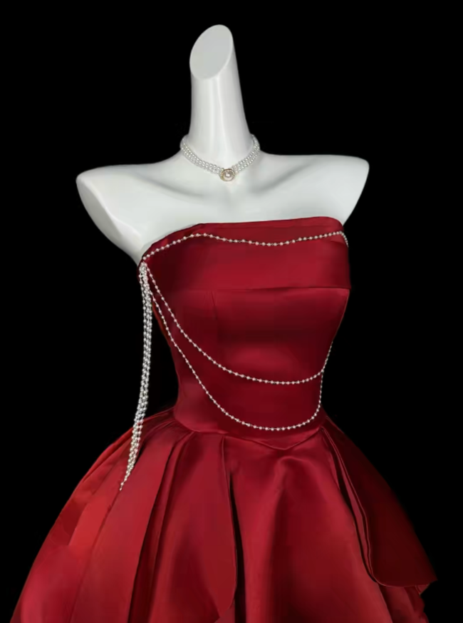 Charming Ball Gown Strapless Burgundy Mini University Ideas Homecoming Dress Inspo Short High School Senior Graduation Outfit RB7040