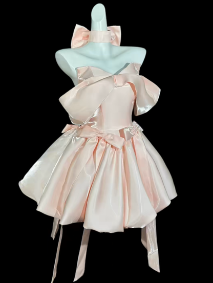 Unique Ball Gown Off The Shoulder Blush Pink With Bow University Ideas Homecoming Dress Inspo Short Senior Party Cocktail Outfits RB7042