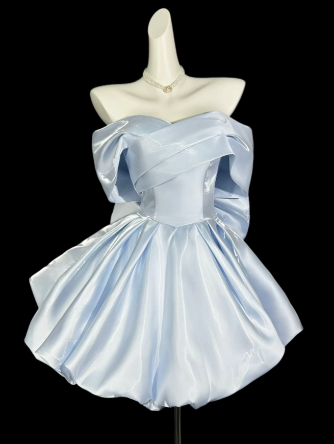 Unique Ball Gown Off The Shoulder Light Sky Blue With Sleeves University Ideas Homecoming Dress Inspo Short Party Cocktail Outfits RB7049