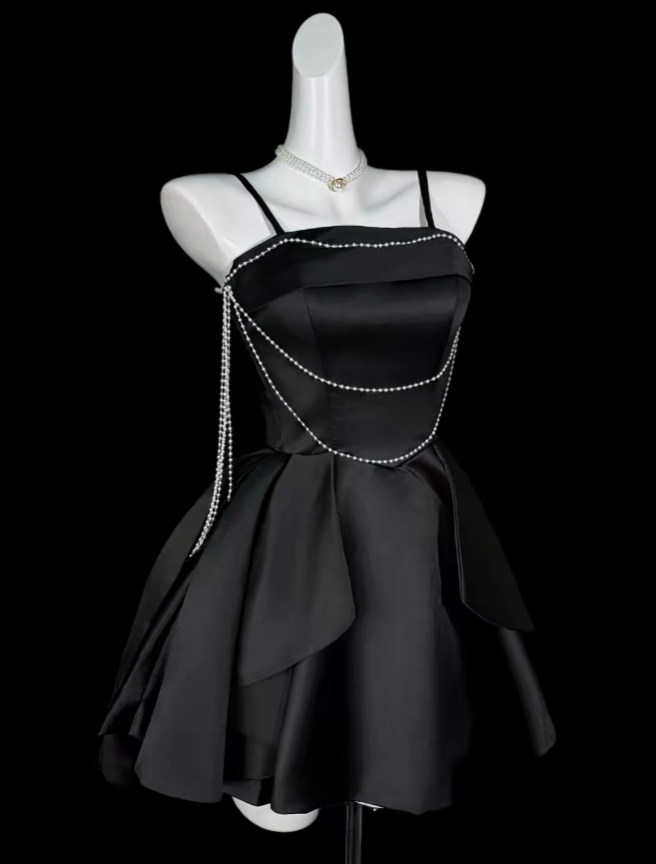 Simple A Line Spaghetti Straps Little Black Dress University Ideas Homecoming Outfits Inspo Senior Hoco Court Dresses RB7050