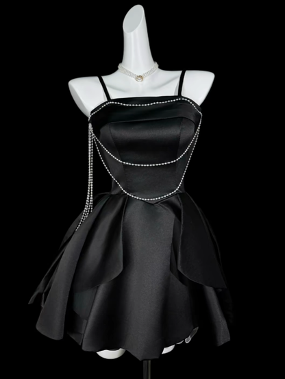 Simple A Line Spaghetti Straps Little Black Dress University Ideas Homecoming Outfits Inspo Senior Hoco Court Dresses RB7050