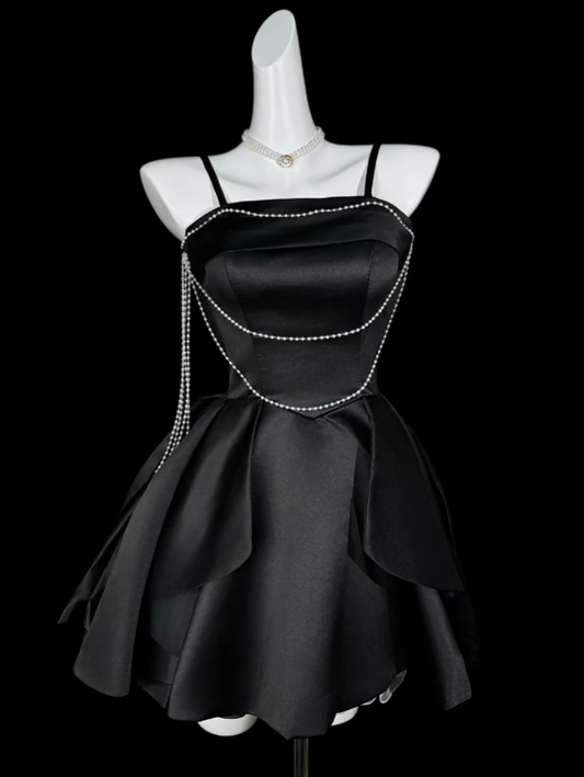 Simple A Line Spaghetti Straps Little Black Dress University Ideas Homecoming Outfits Inspo Senior Hoco Court Dresses RB7050