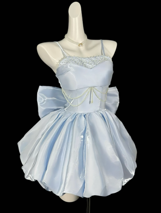Simple Ball Gown Spaghetti Straps Light Sky Blue University Ideas Homecoming Outfits Inspo Senior Hoco Court Dresses RB7051