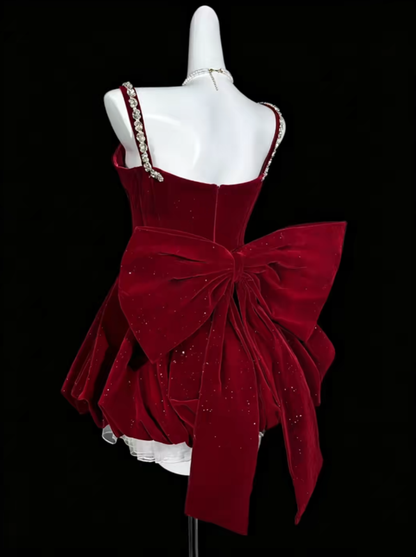 Modest Ball Gown Spaghetti Straps Red Velvet University Ideas Homecoming Outfits Inspo Senior Hoco Court Dresses RB7052