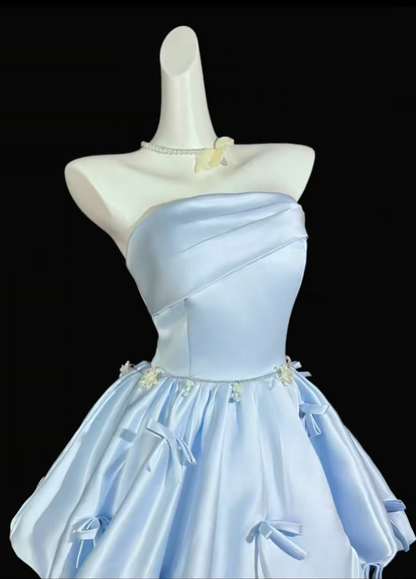 Unique Ball Gown Strapless Blue With Bow University Ideas Homecoming Dress Inspo Short Party Cocktail Outfits RB7054