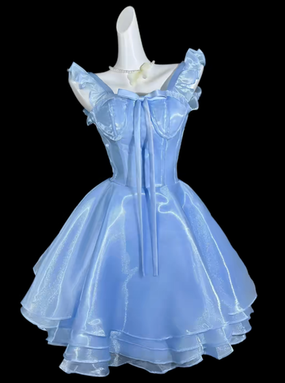 Charming Ball Gown Square Neck Blue Mini University Ideas Homecoming Dress Inspo Short Birthday Dresses Senior Graduation Outfits RB7055