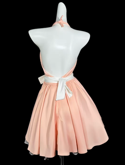 Modest A line Halter Pink University Ideas Backless Homecoming Outfits Inspo Senior Hoco Court Dresses RB7056