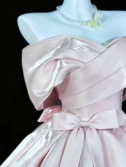 Unique Ball Gown Off The Shoulder Pink With Bow University Ideas Homecoming Dress Inspo Short Senior Party Cocktail Outfits RB7058