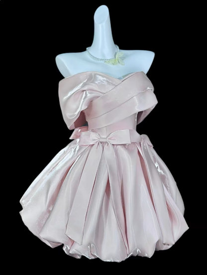 Unique Ball Gown Off The Shoulder Pink With Bow University Ideas Homecoming Dress Inspo Short Senior Party Cocktail Outfits RB7058