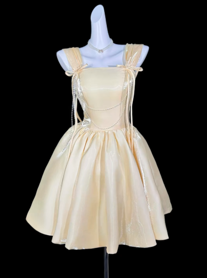 Charming Ball Gown Square Neck Yellow Mini University Ideas Homecoming Dress Inspo Short Birthday Dresses Senior Graduation Outfits RB7062