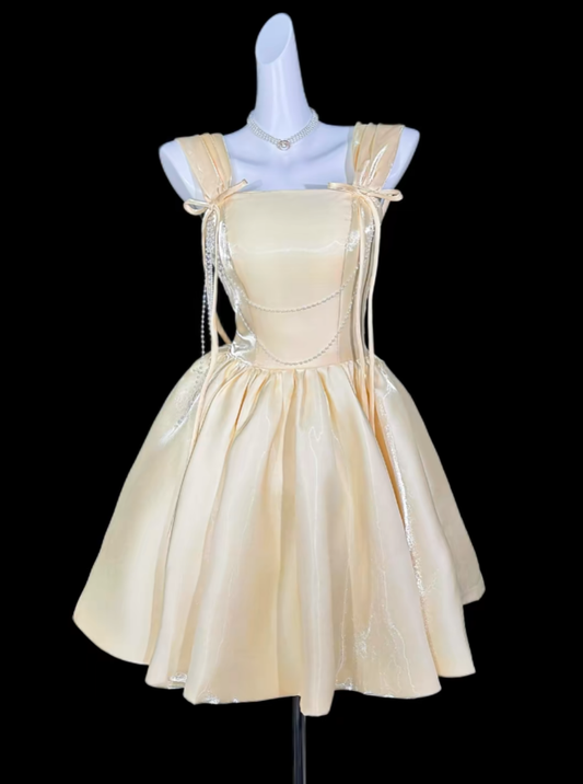 Charming Ball Gown Square Neck Yellow Mini University Ideas Homecoming Dress Inspo Short Birthday Dresses Senior Graduation Outfits RB7062