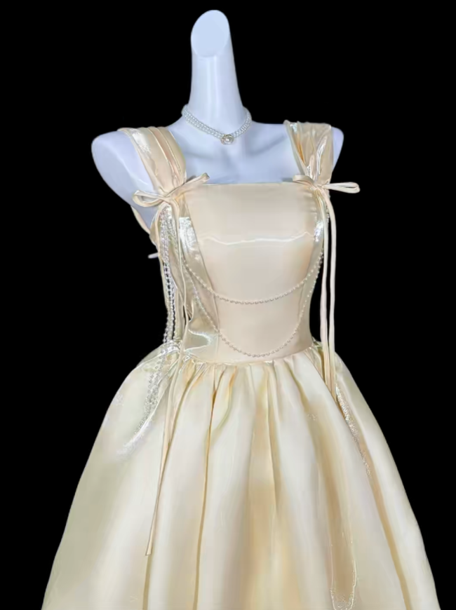Charming Ball Gown Square Neck Yellow Mini University Ideas Homecoming Dress Inspo Short Birthday Dresses Senior Graduation Outfits RB7062