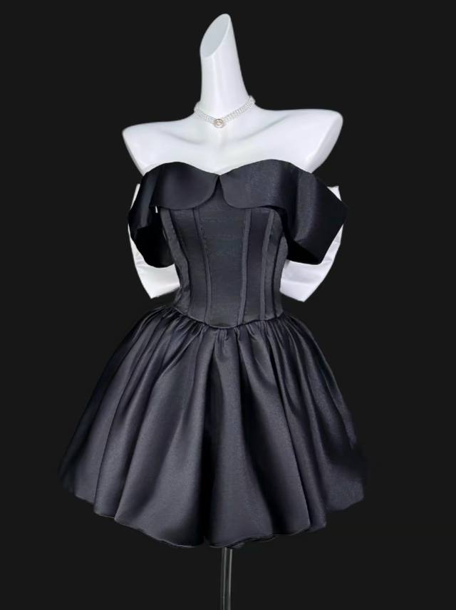 Charming Ball Gown Off The Shoulder Black Mini University Ideas Homecoming Dress Inspo Short Birthday Dresses Senior Graduation Outfits RB7066