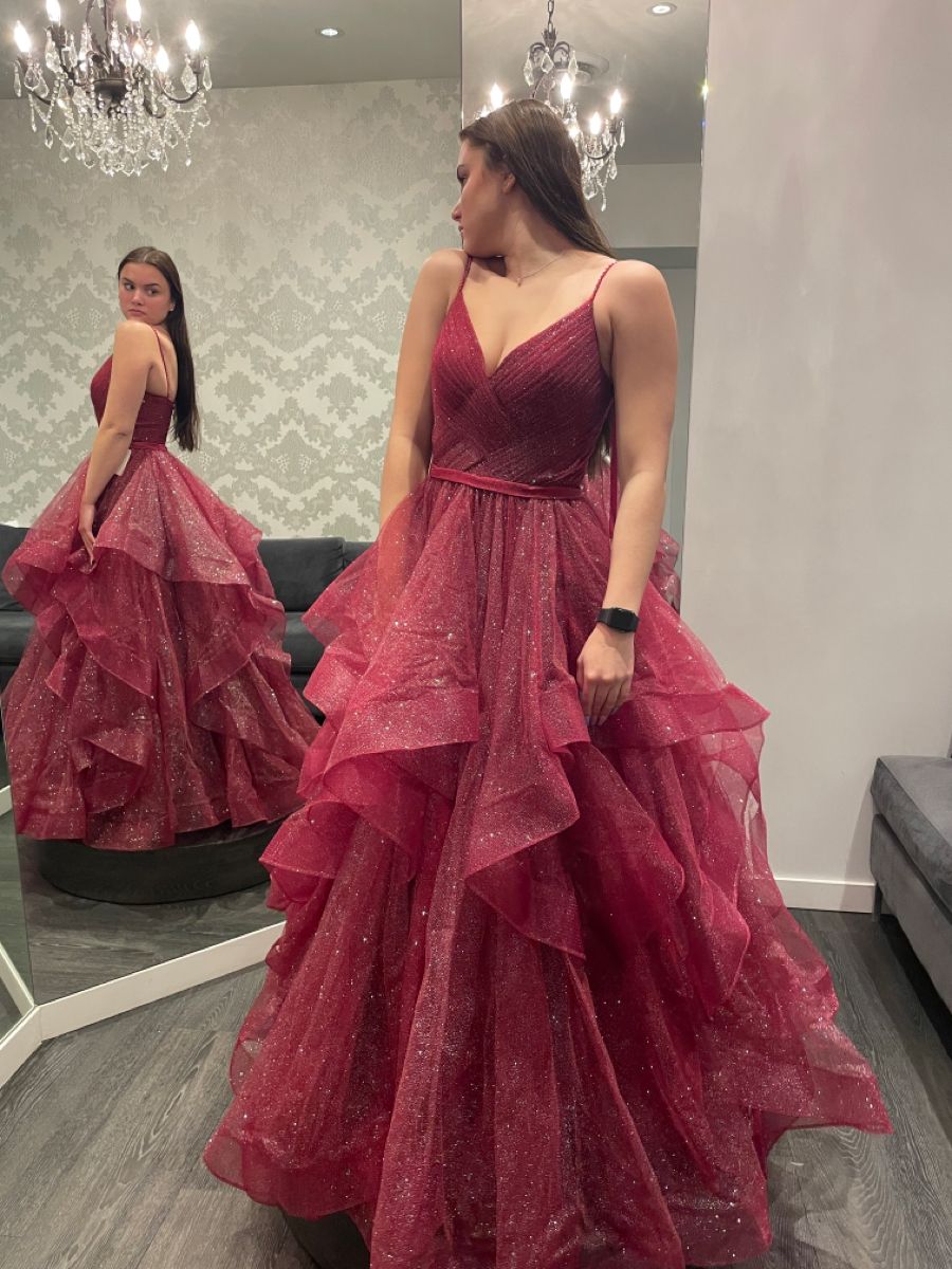 Cute Ball Gown Spaghetti Straps Burgundy Tulle Sleeveless Prom Dresses Party Dress 21st Birthday Outfits Graduation Dress RB716