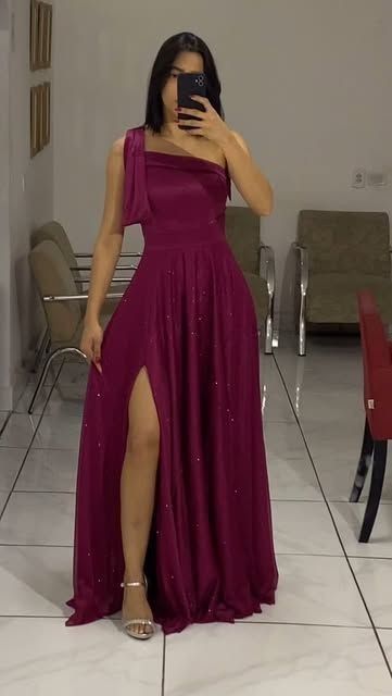 Elegant A Line One Shoulder Slit Sequin Prom Dress Inspiration Long Party Formal Prom Dresses RB719