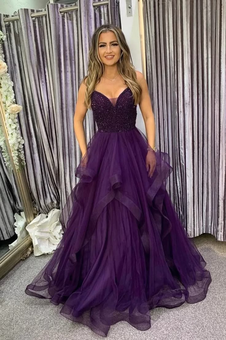 Süßes Ballkleid Spaghettiträger Grape Tüll Ballkleider Partykleid Geburtstagsoutfits Abschlusskleid RB763