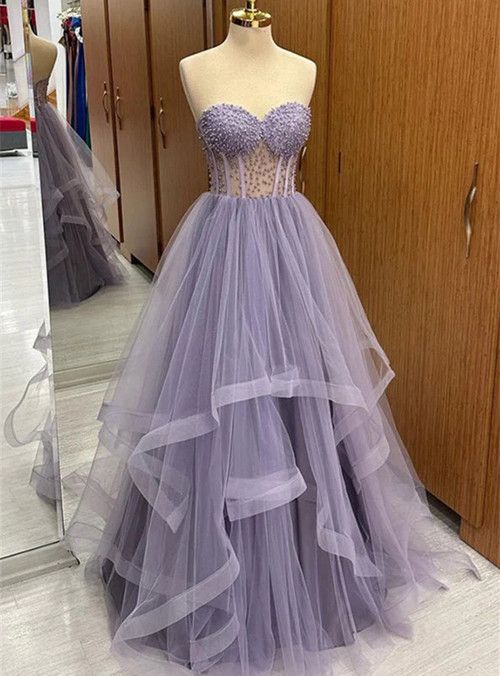 Charmantes Ballkleid mit herzförmigem Ausschnitt, lila Tüll, Ballkleider, Partykleid zum 20. Geburtstag, Outfits, Abschlusskleid RB775