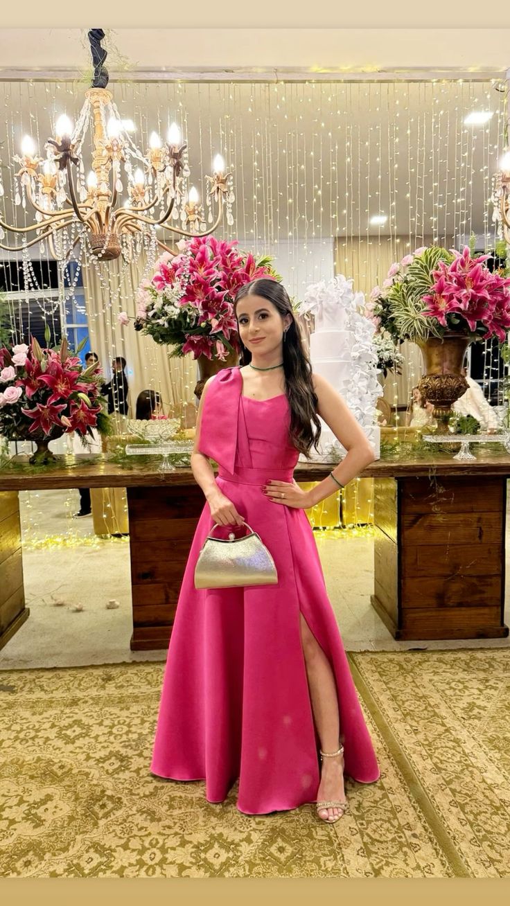 Elegante A-Linie Träger Hot Pink Satin Senior Ästhetische Ballkleider Ballkleider Geburtstag Outfits Abschlusskleid RB791
