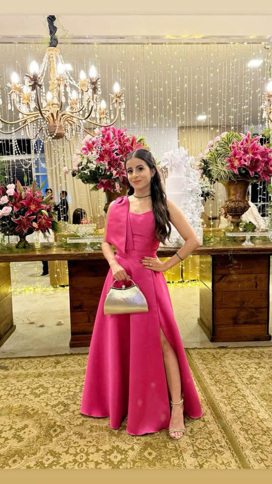 Elegant A Line Straps Hot Pink Satin Senior Aesthetic Prom Dresses Prom Gowns Birthday Outfits Graduation Dress RB791