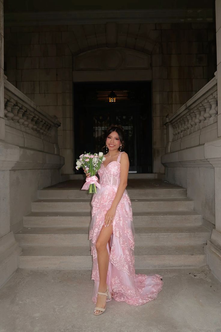 Beautiful Ball Gown Sweetheart Pink Lace Slit Prom Dresses Inspiration Prom Dress Princess Senior Graduation Dress RB809