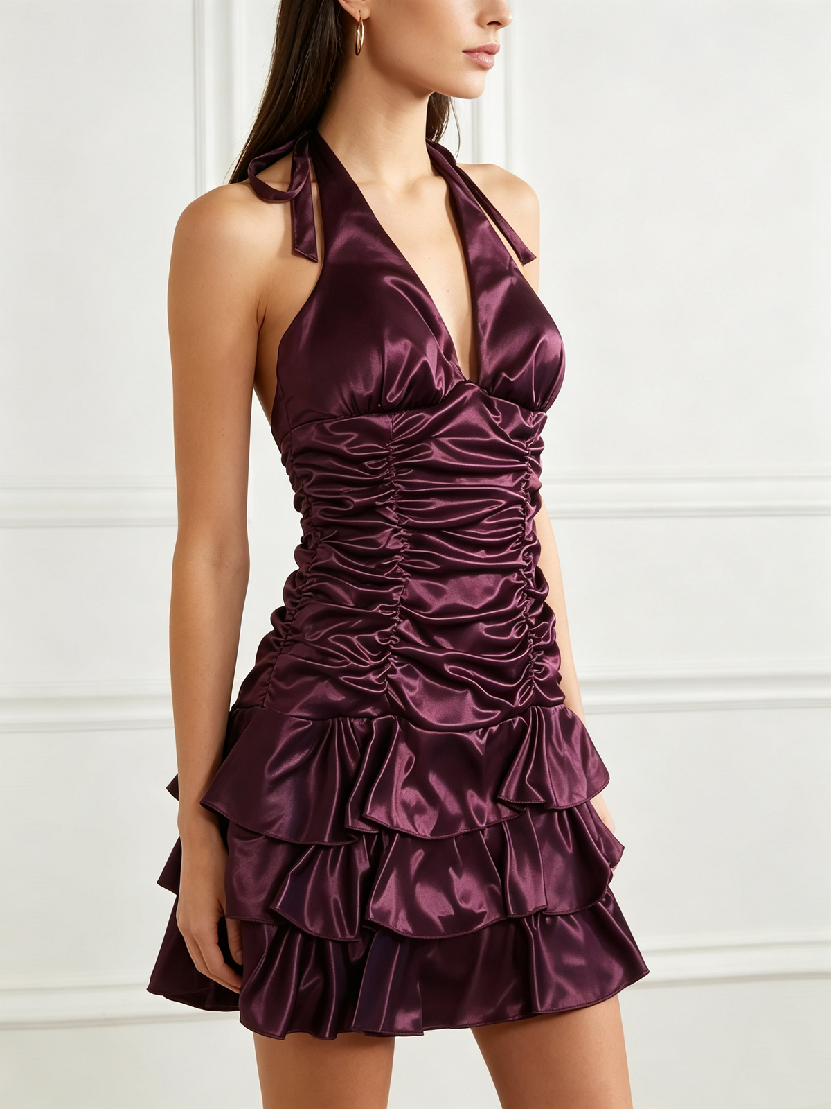 Glitter A Line Halter Purple Satin With Pleated Spring dress Short Homecoming 21th 16th Birthday Cocktail Ideas Outfits RB8307