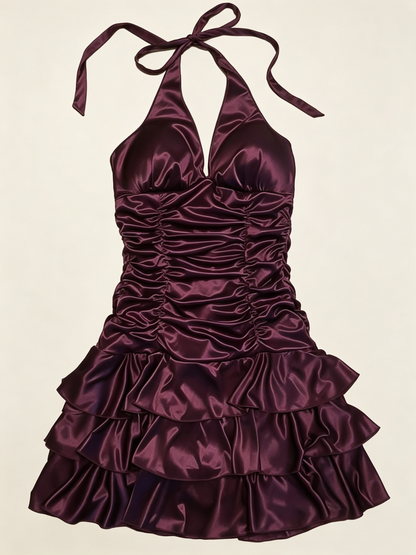 Glitter A Line Halter Purple Satin With Pleated Spring dress Short Homecoming 21th 16th Birthday Cocktail Ideas Outfits RB8307