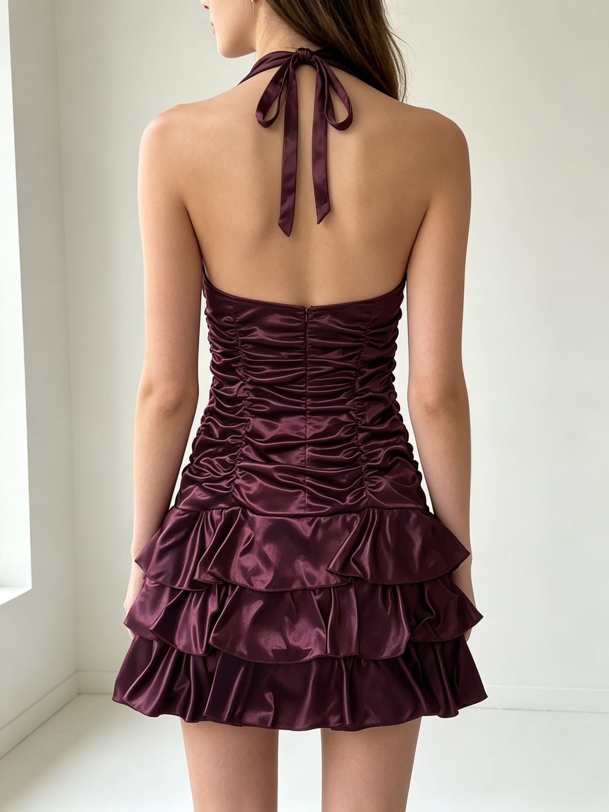 Glitter A Line Halter Purple Satin With Pleated Spring dress Short Homecoming 21th 16th Birthday Cocktail Ideas Outfits RB8307