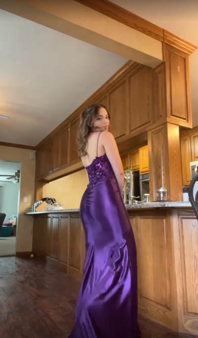 Modest Mermaid Spaghetti Straps Grape Satin Lace Prom Dresses Inspiration Slit Prom Dress Princess Graduation Dress RB842