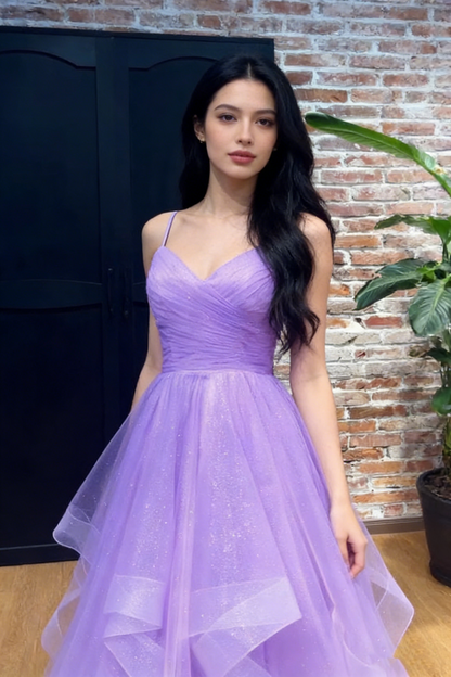 Modest Ball Gown Spaghetti Straps Lilac Tulle Prom Dresses Party Dress 21st Birthday Outfits Senior Graduation Dress RB879