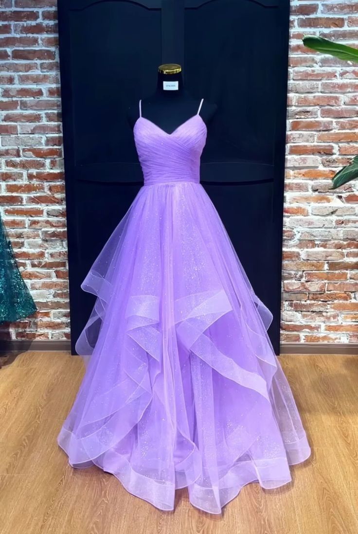 Modest Ball Gown Spaghetti Straps Lilac Tulle Prom Dresses Party Dress 21st Birthday Outfits Senior Graduation Dress RB879