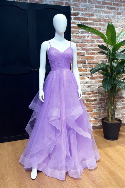 Modest Ball Gown Spaghetti Straps Lilac Tulle Prom Dresses Party Dress 21st Birthday Outfits Senior Graduation Dress RB879