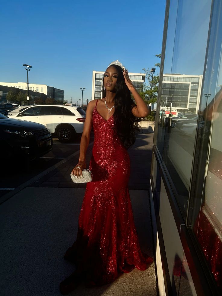 Sparkly Mermaid Spaghetti Straps Burgundy Sequins Prom Dresses Party Dress 21st Birthday Outfits Graduation Dress RB903