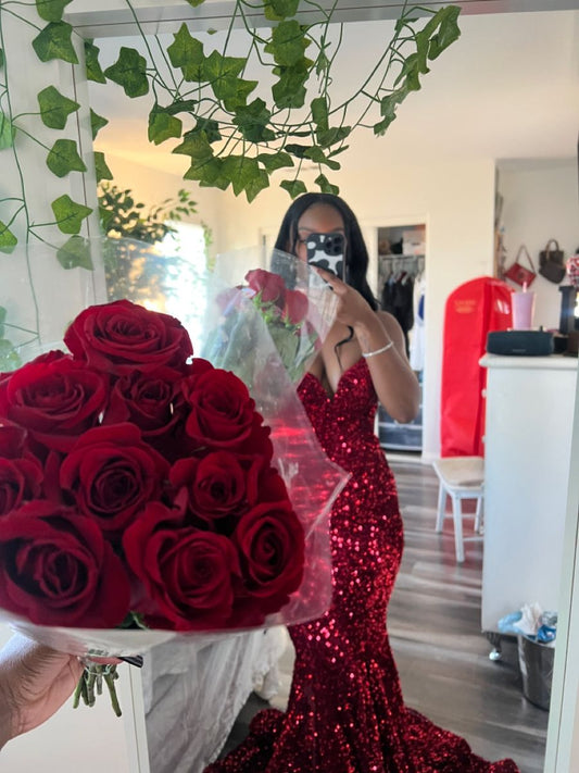Classy Mermaid Sweetheart Burgundy Sequin Prom Dresses Party Dress 18th Birthday Outfits Graduation Dress RB904