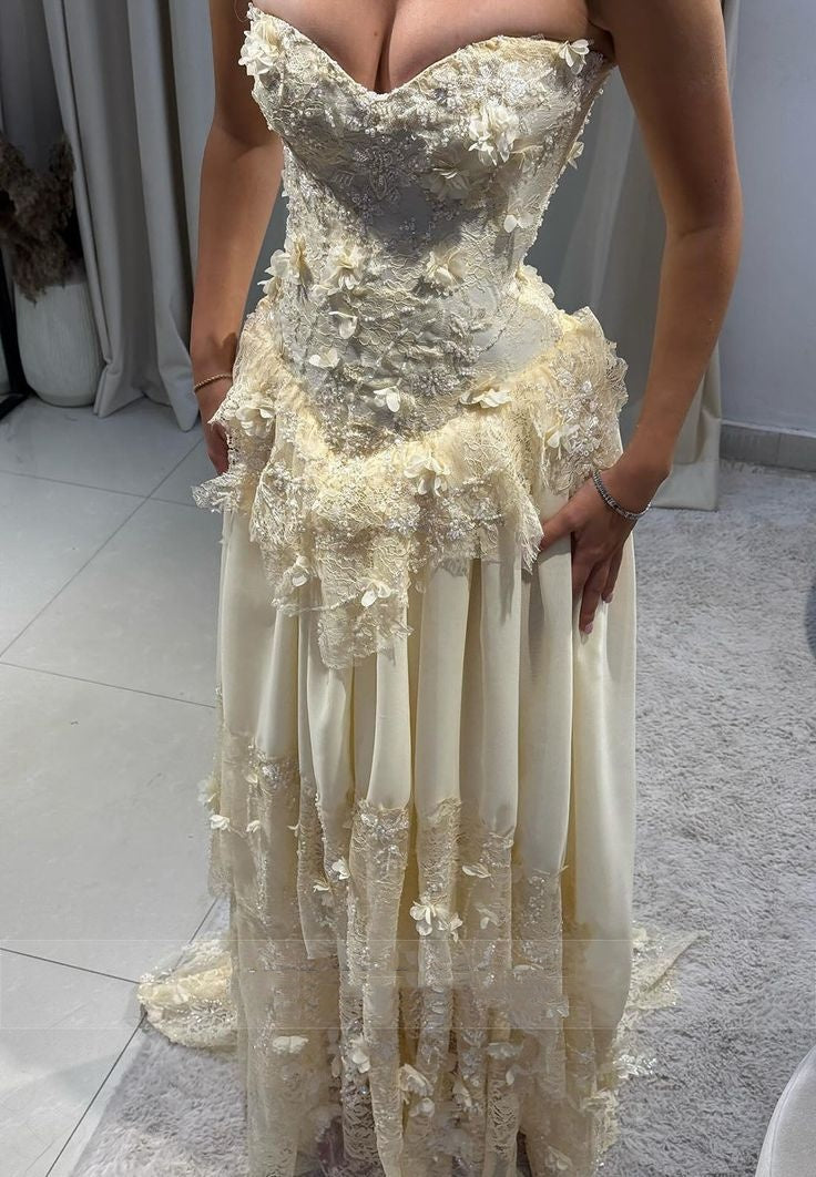 Modest A Line Sweetheart Yellow Chiffon Lace Prom Dresses Inspiration Prom Dress Senior Graduation Dress RB936