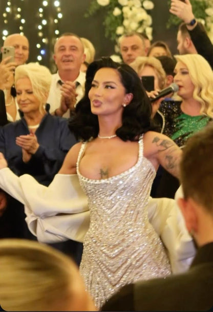 Sexy Meerjungfrau-Träger Champagner Pailletten Lange Ballkleider Inspiration Ballkleid Abschlussballkleid RB938